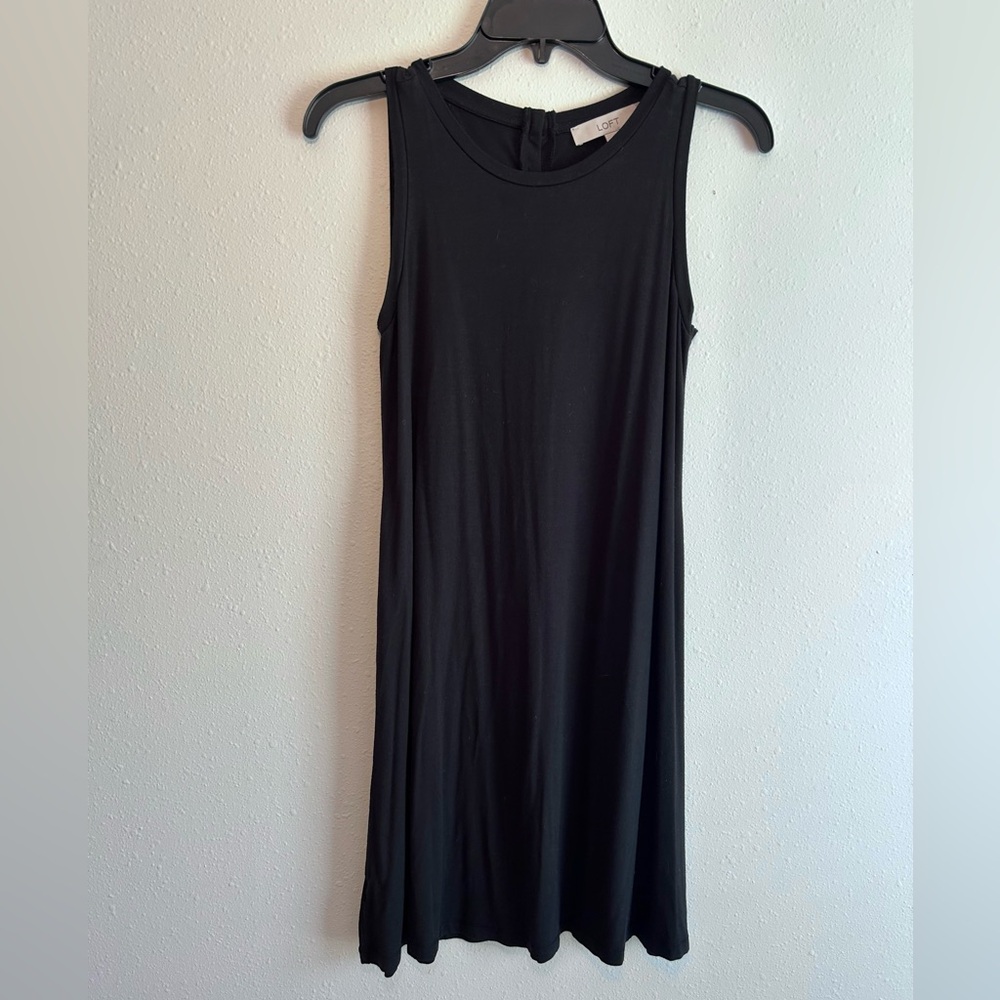 LOFT Black Tank Dress Sz XS Shift Swing Clean Girl Minimalist Indie Sleaze